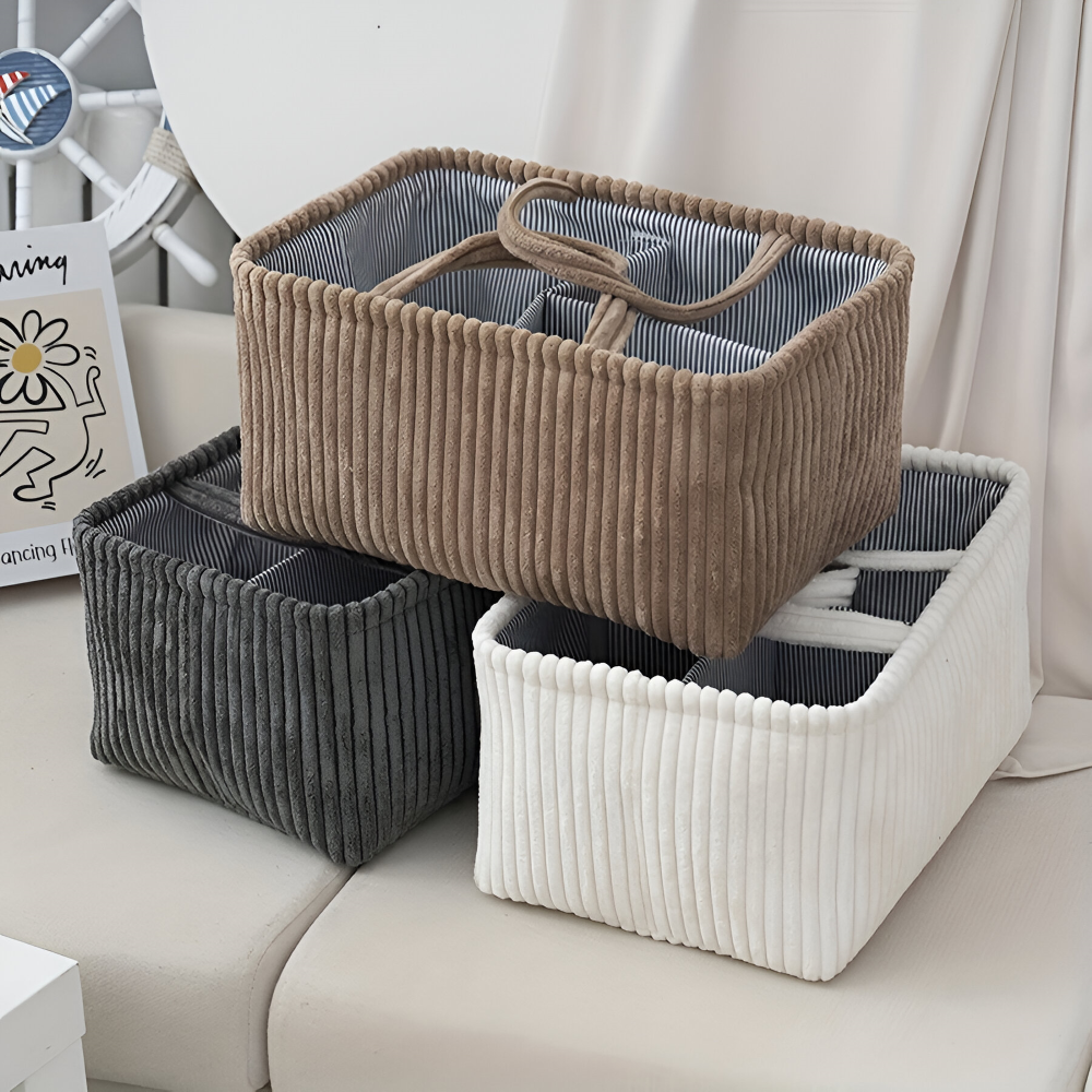 Storage Basket Polyester Multi-Compartment & Sturdy Handles