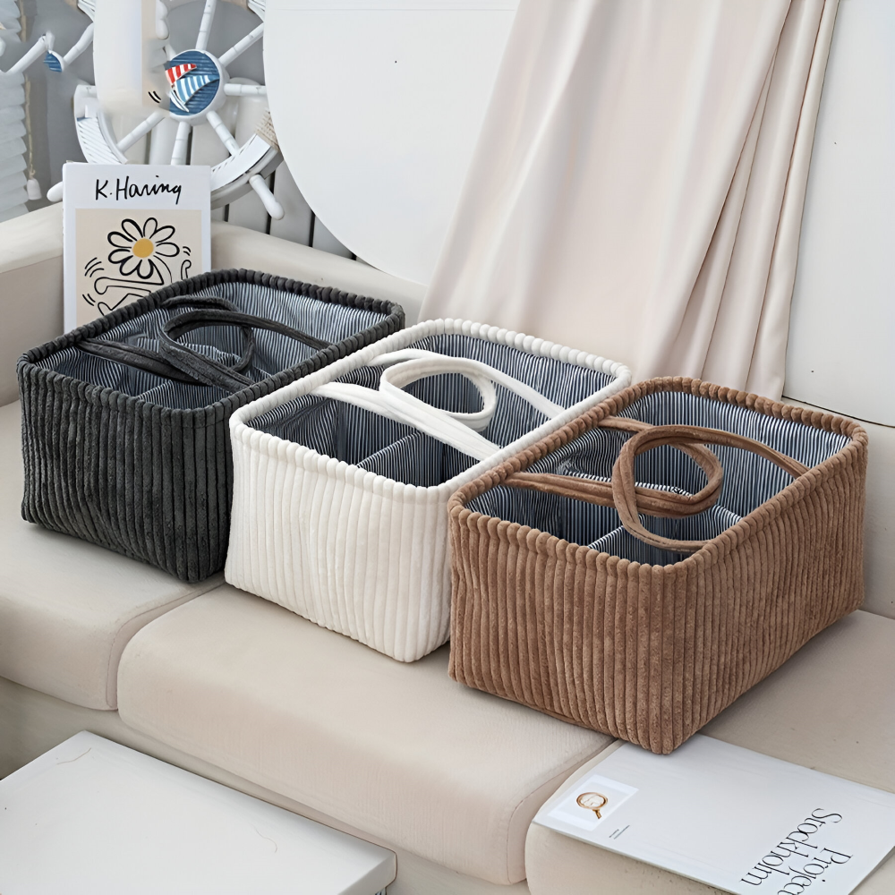 Storage Basket Polyester Multi-Compartment & Sturdy Handles