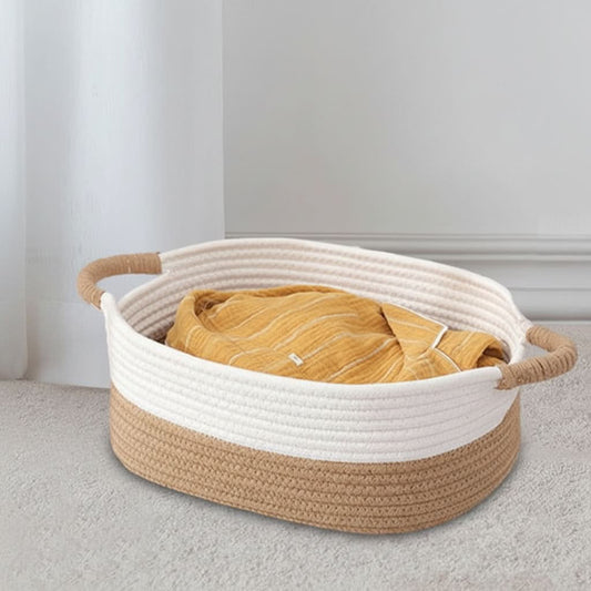 Storage Basket Woven Cotton Rope Reinforced Handles
