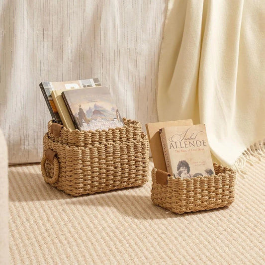 Storage Baskets Handwoven Rattan Set of 3 With Handles
