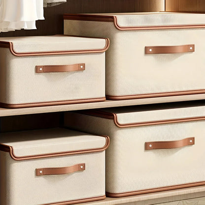 Storage Box Foldable Protective Lid Leather Handles