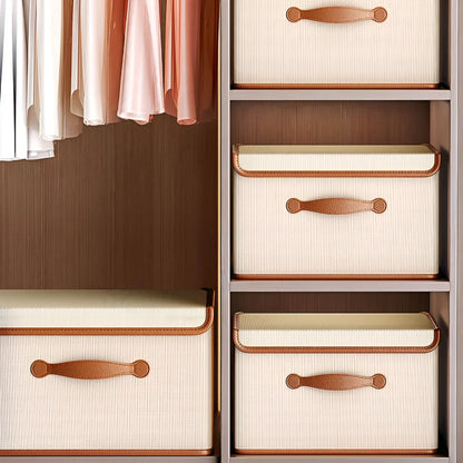 Storage Box Foldable Protective Lid Leather Handles