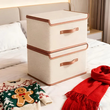 Storage Box Foldable Protective Lid Leather Handles