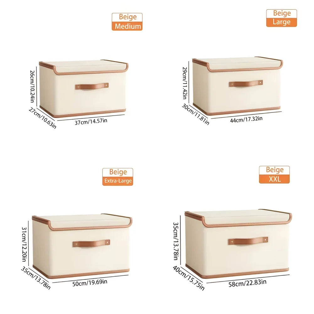 Storage Box Foldable Protective Lid Leather Handles
