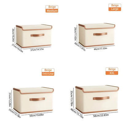 Storage Box Foldable Protective Lid Leather Handles