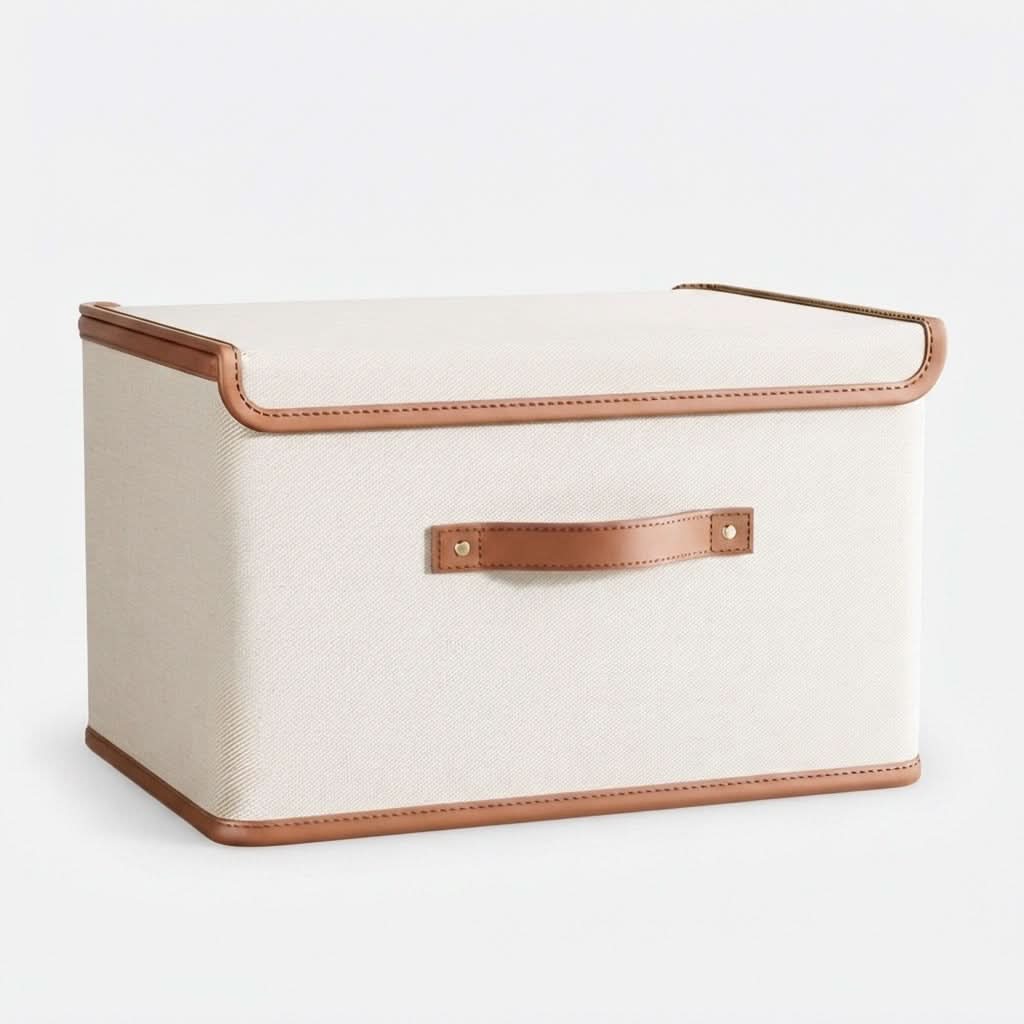 Storage Box Foldable Protective Lid Leather Handles