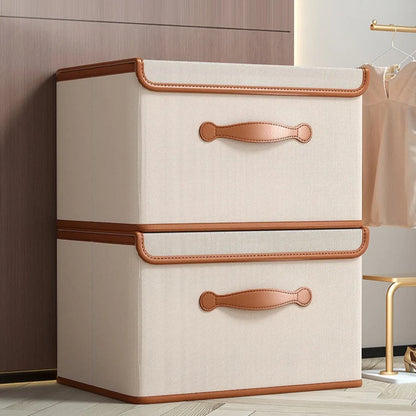 Storage Box Foldable Protective Lid Leather Handles