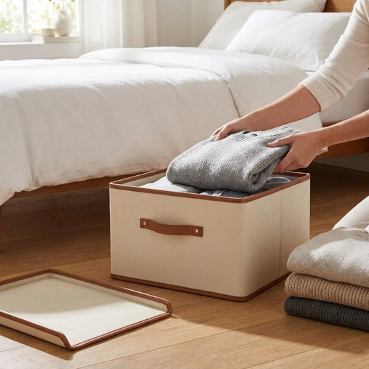 Storage Box Foldable Protective Lid Leather Handles