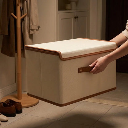 Storage Box Foldable Protective Lid Leather Handles