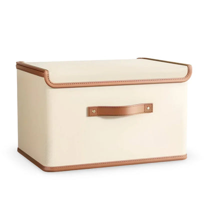 Storage Box Foldable Protective Lid Leather Handles