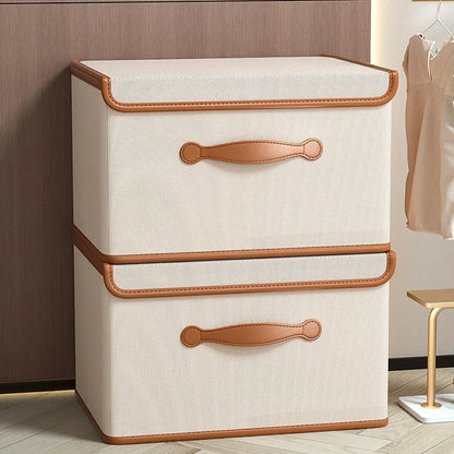 Storage Box Foldable Protective Lid Leather Handles