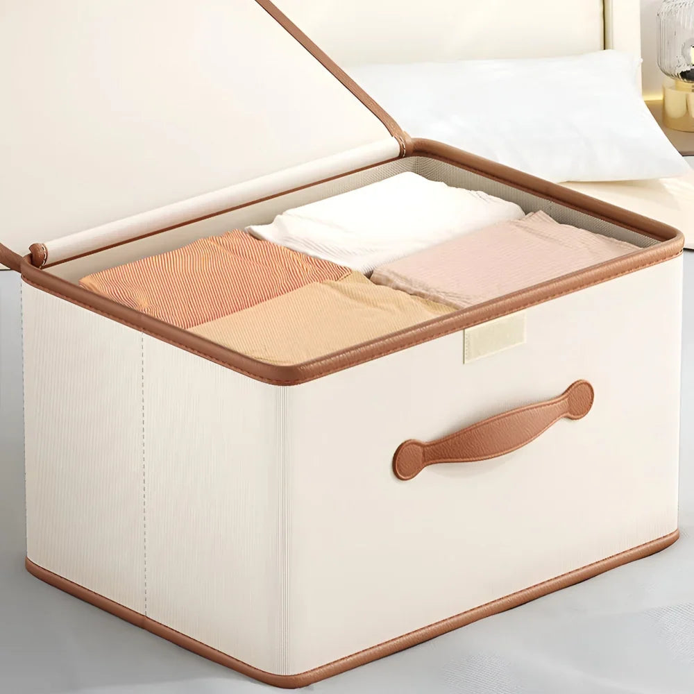 Storage Box Foldable Protective Lid Leather Handles