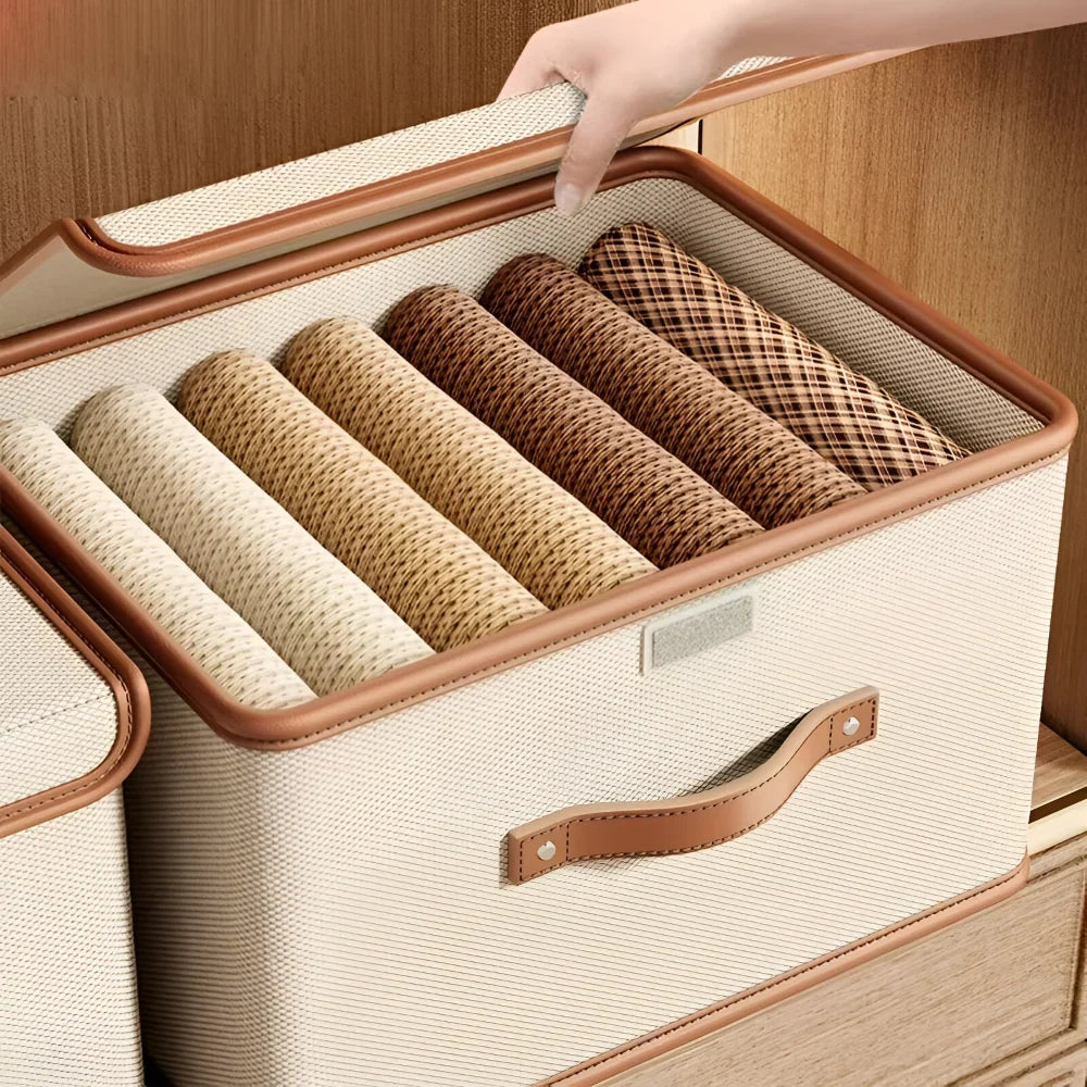 Storage Box Foldable Protective Lid Leather Handles
