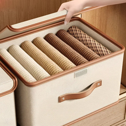 Storage Box Foldable Protective Lid Leather Handles