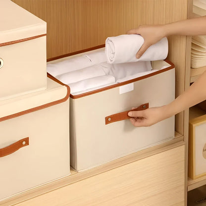 Storage Box Foldable Protective Lid Leather Handles