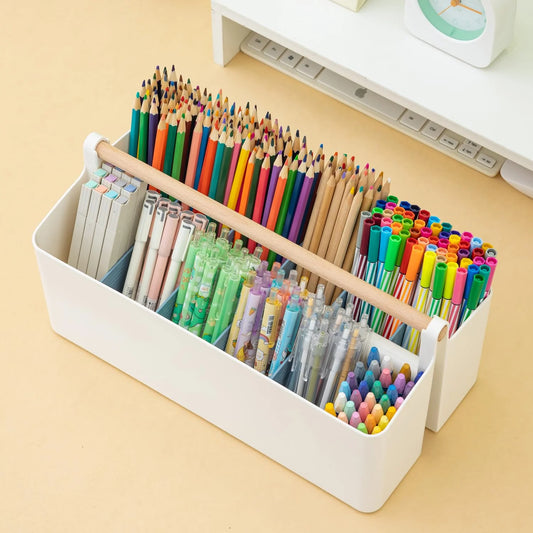 Storage Caddy Removable Dividers Beech Wood Handle