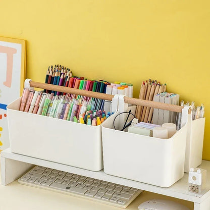Storage Caddy Removable Dividers Beech Wood Handle