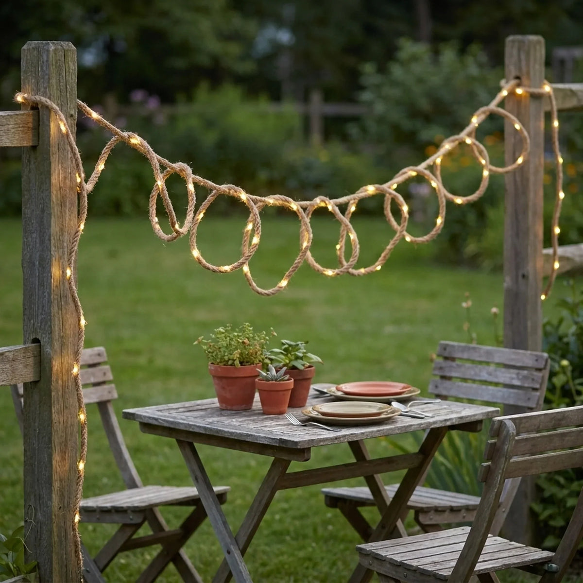 String Lights Hemp Rope Warm LED Solar & Battery