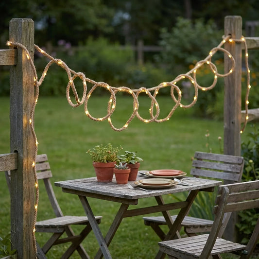 String Lights Hemp Rope Warm LED Solar & Battery