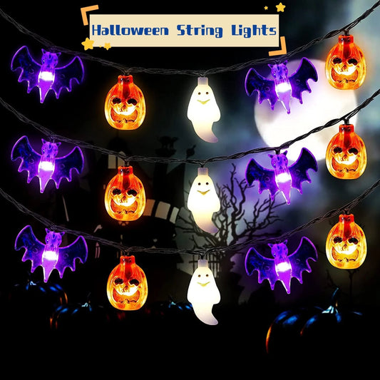 String Lights LED Pumpkin Ghost & Bat Battery Operated