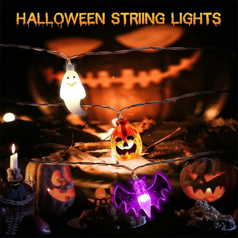 String Lights LED Pumpkin Ghost & Bat Battery Operated