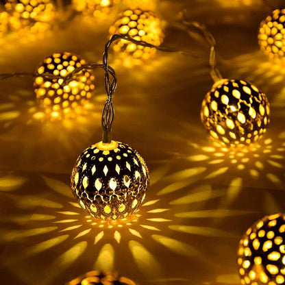 String Lights Solar-Powered Moroccan Metal 12m
