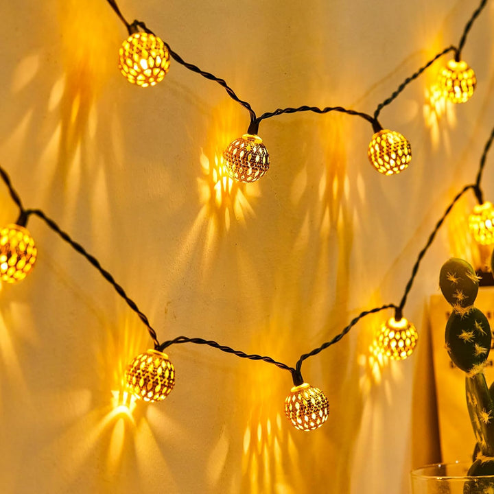 String Lights Solar-Powered Moroccan Metal 12m