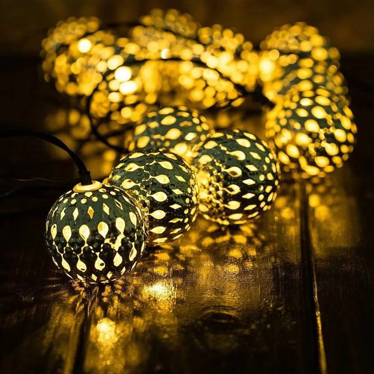String Lights Solar-Powered Moroccan Metal 12m