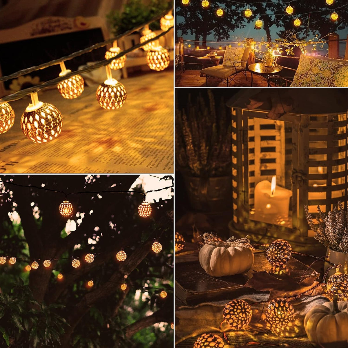 String Lights Solar-Powered Moroccan Metal 12m