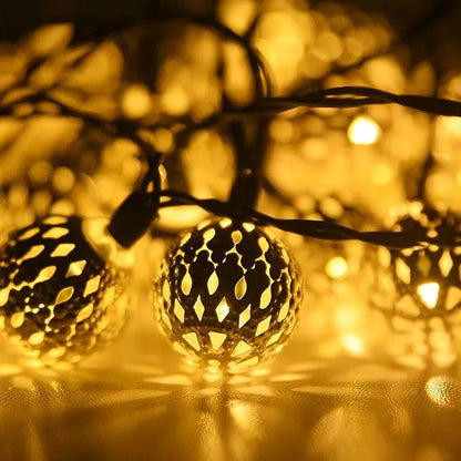String Lights Solar-Powered Moroccan Metal 12m