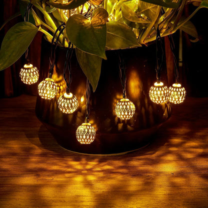 String Lights Solar-Powered Moroccan Metal 12m