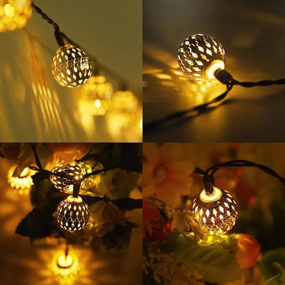 String Lights Solar-Powered Moroccan Metal 12m