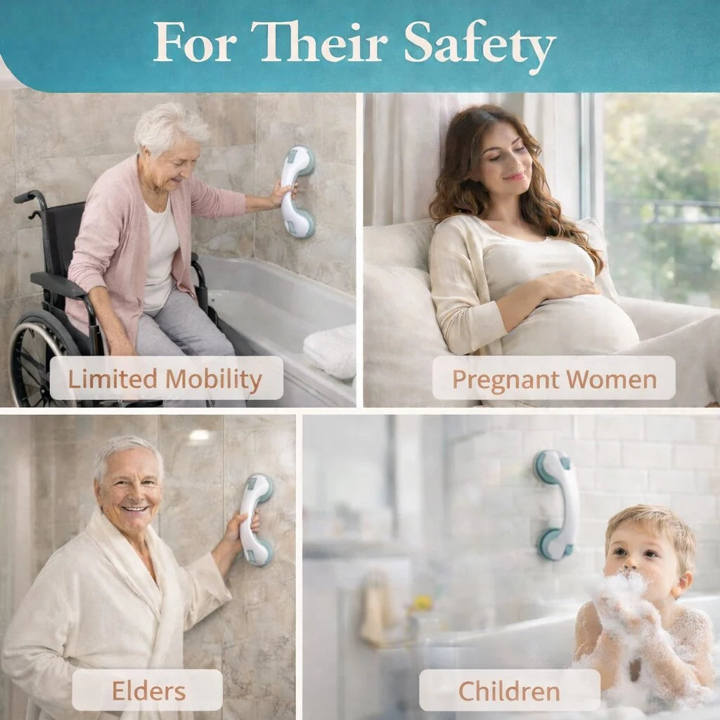 Suction Shower Grab Bar Tool-Free Dual Suction Ergonomic Grip