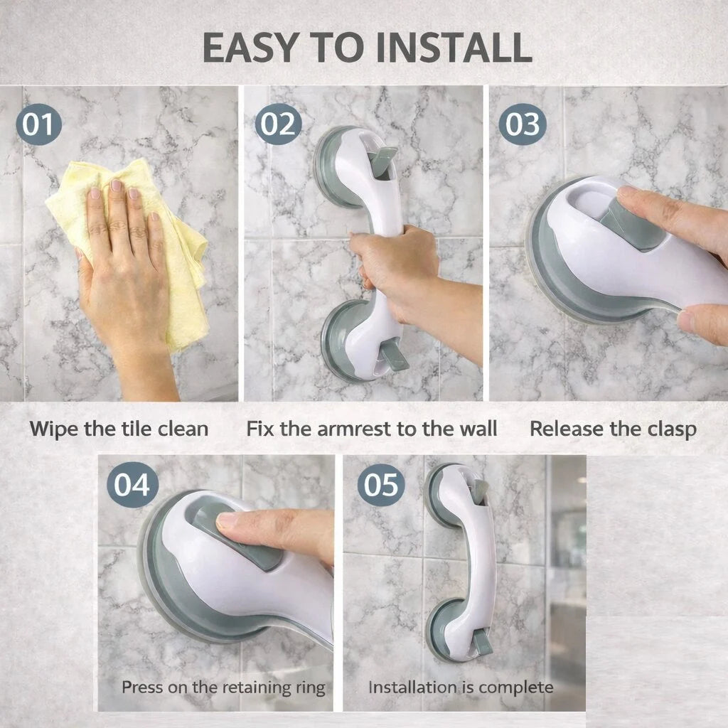 Suction Shower Grab Bar Tool-Free Dual Suction Ergonomic Grip