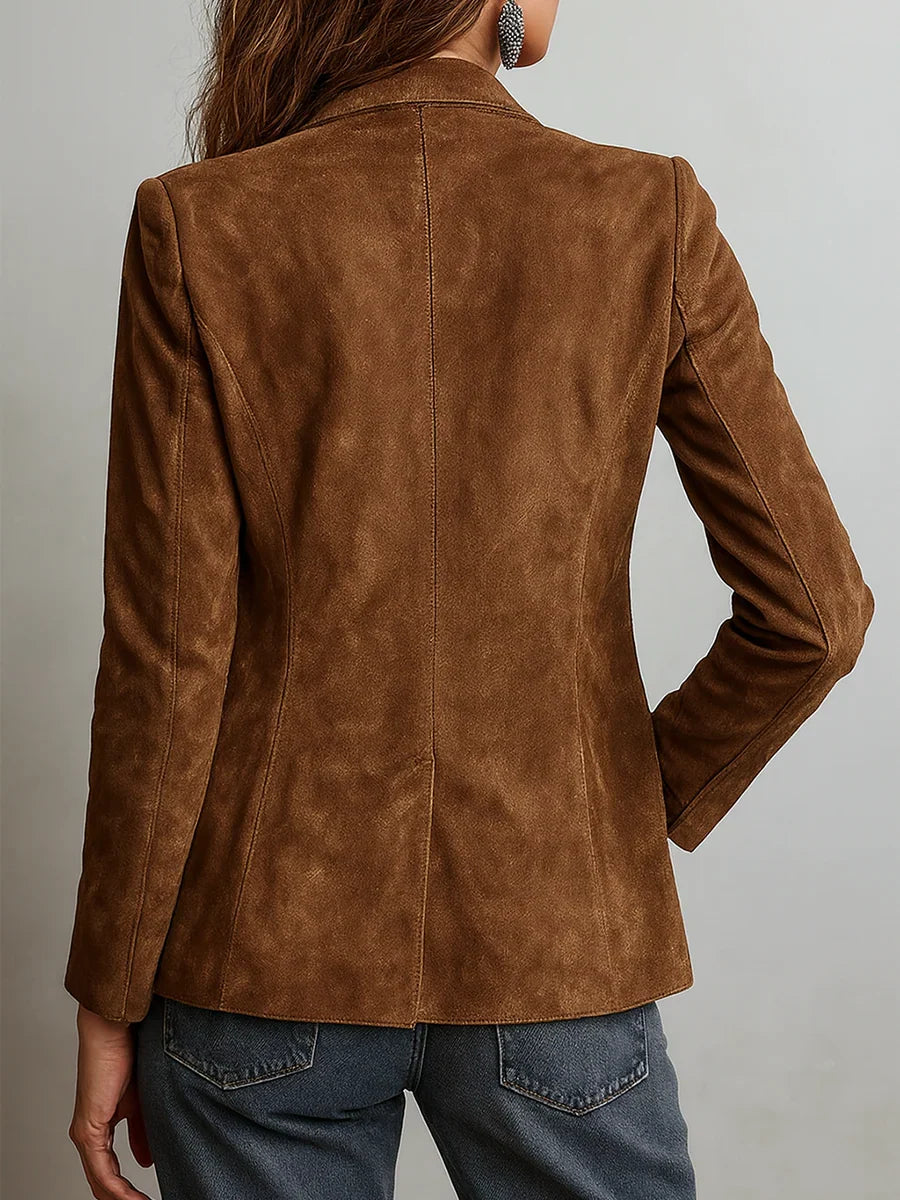Suede Jacket Women’s Vintage Style Contrast Stitching
