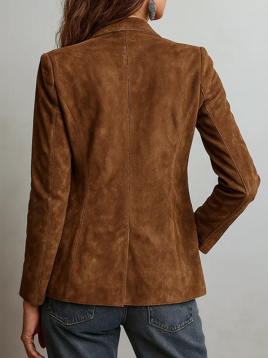 Suede Jacket Women’s Vintage Style Contrast Stitching