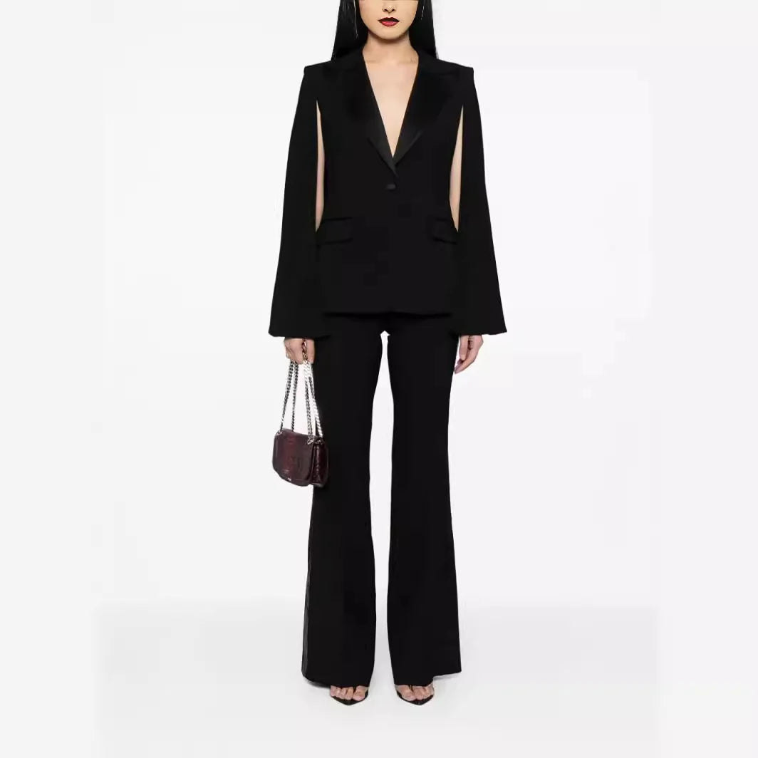 Suit Set Cape Sleeves Flared Trousers