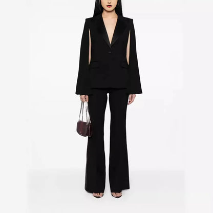 Suit Set Cape Sleeves Flared Trousers