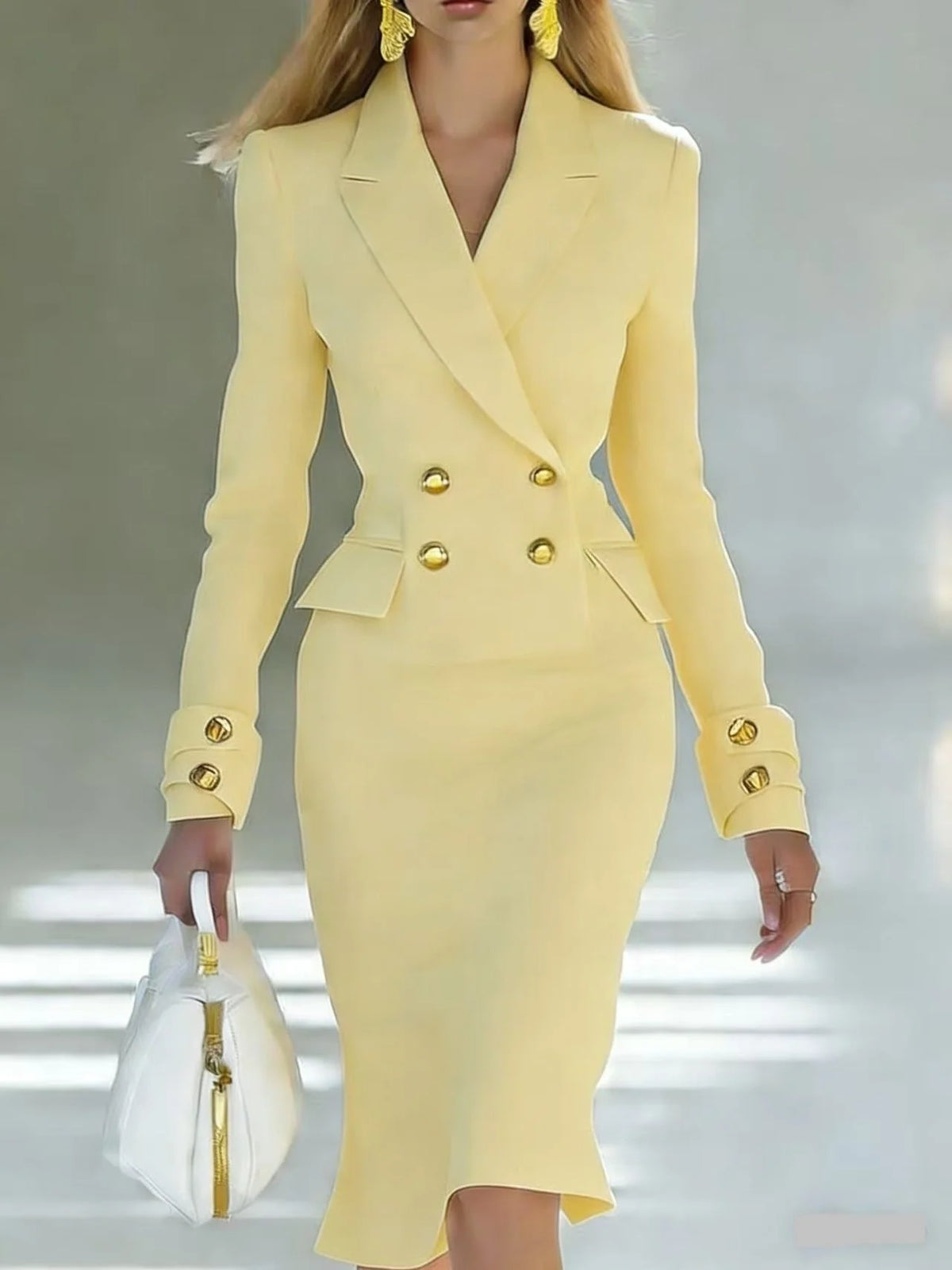 Suit Set Double-Breasted Blazer Midi Pencil Skirt