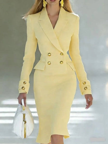 Suit Set Double-Breasted Blazer Midi Pencil Skirt