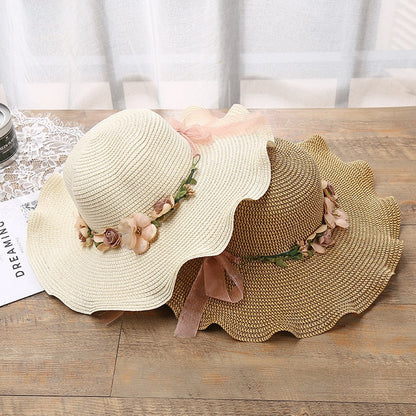 Sun Hat Wide Brim Floral Trim Breathable
