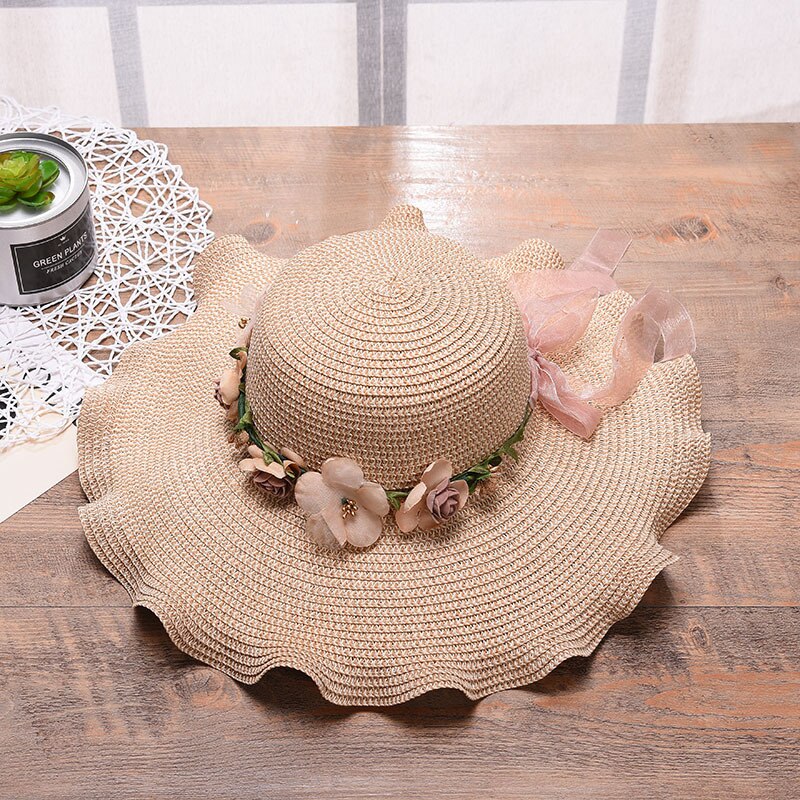 Sun Hat Wide Brim Floral Trim Breathable