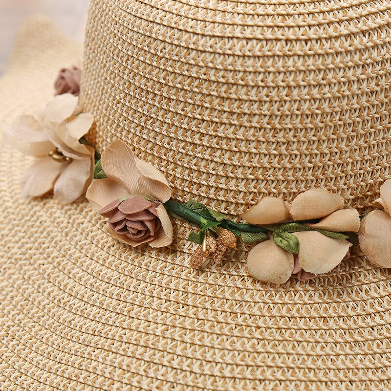 Sun Hat Wide Brim Floral Trim Breathable