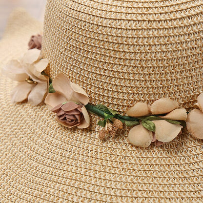 Sun Hat Wide Brim Floral Trim Breathable