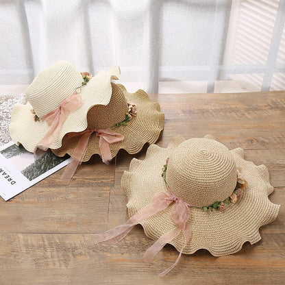 Sun Hat Wide Brim Floral Trim Breathable