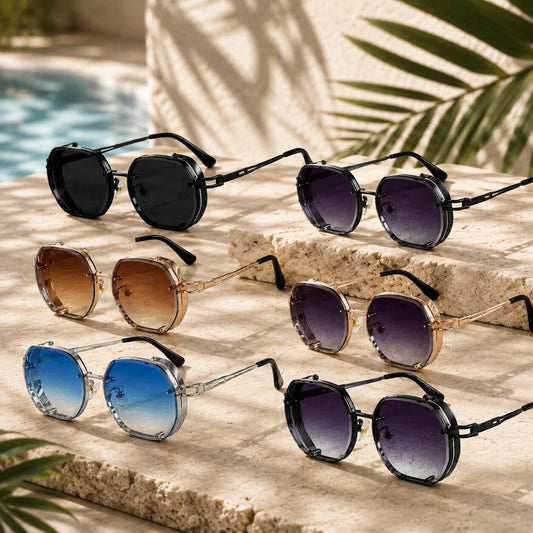 Sunglasses Octagon Metal Frame Tinted Lenses