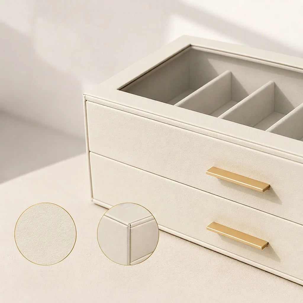 Sunglasses Organizer Two-Tier Glass Lid Velvet-Lined Holds 12 Pairs