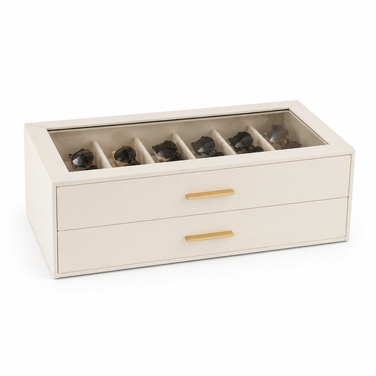 Sunglasses Organizer Two-Tier Velvet-Lined Glass Lid