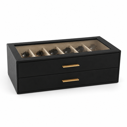 Sunglasses Organizer Two-Tier Velvet-Lined Glass Lid