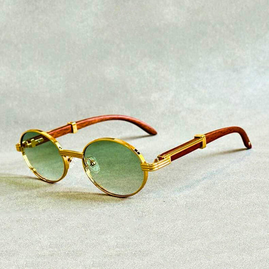 Sunglasses Oval Wooden Frame UV Protection